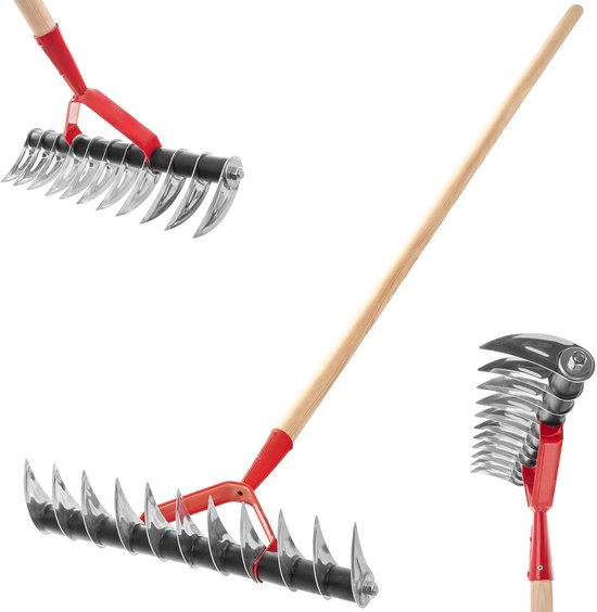 KADAX Gazonventilator, handmatige verticuteermachine voor tuin, gazon, mos, tuingereedschap van metaal, snijdrek, cultivator, gazonbeluchter, handverticuteermachine (eenzijdig, met steel) van Merkloos	