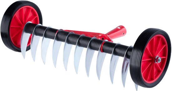 KADAX Gazonventilator met wielen, tuinklauw voor gazon, tuin, mos, snijhark van metaal, handmatige verticuteermachine, tuingereedschap, gazonbeluchter, cultivator (zonder steel) van KADAX