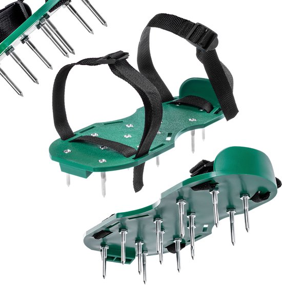 KADAX Gazonventilatorschoenen, nagelschoenen met spijkers van 13 cm, verticuteermachine van hoogwaardige materialen, gazonbeluchter, aerificeer voor tuinschoenen (groen) van Merkloos	