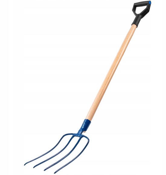 KADAX Haakvork van staal, vork met lange steel van hout, vork, tuinvork, spatvork, grafvork, draadvork, tuinvork, mestvork (4 tanden) van Merkloos	