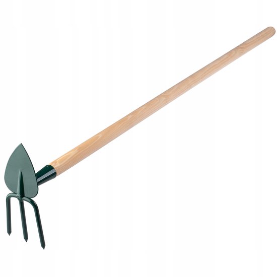 KADAX hak, tuinhak, dubbele hak voor tuin, losmaken en wieden van de grond, tuingereedschap van metaal, onkruidhak voor het verwijderen van onkruid (groot, 3 tanden - hart, met houten steel) van Merkloos	