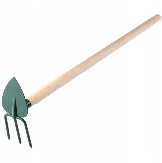 KADAX hak, tuinhak, dubbele hak voor tuin, losmaken en wieden van de grond, tuingereedschap van metaal, onkruidhak voor het verwijderen van onkruid (klein, 3 tanden - hart, met houten steel) van KADAX