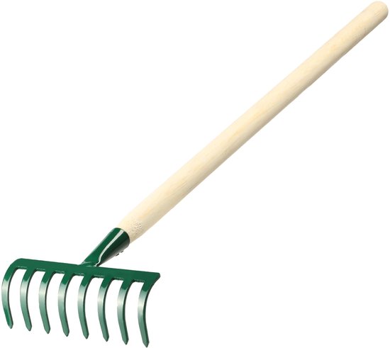 KADAX Handhark, kleine metalen hark met houten handvat voor tuinieren, duurzame tuinhark voor het losmaken van grond en het verwijderen van onkruid (groen, 8 tanden) van Merkloos	