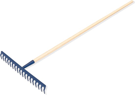 KADAX hark, brede hark met versterkte kop, metalen bladhark, bladhark met lange steel van hout, tuingereedschap voor wieden, bemesten, tuinhark voor gazon, bloemperken (18 tanden) van Merkloos	