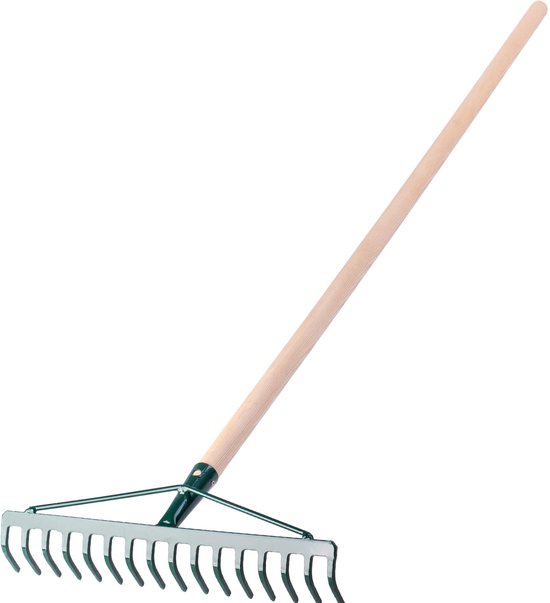 KADAX hark, brede hark voor tuin, bloembed, gazon, tuinhark, strijkhark van metaal, bladhark, bladhark, tuingereedschap, hooikoork, tuingereedschap (16 tanden, houten steel) van Merkloos	