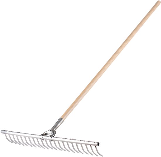 KADAX Hark, hooikhark met lange steel van hout, brede hark voor tuin, bloembed, gazon, comfortabele hark, gazonhark, bladhark, tuingereedschap, tuingereedschap (aluminium) van Merkloos	