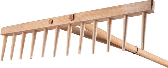 KADAX Hark, hooikhark met lange steel van hout, brede hark voor tuin, bloembed, gazon, comfortabele hark, gazonhark, bladhark, tuingereedschap, tuingereedschap (hout) van Merkloos	