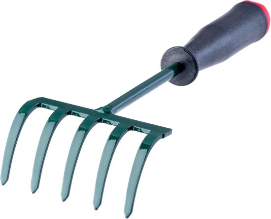 KADAX Hark, kleine hark met steel, bladbezem van metaal, bladhark voor tuin, bloembed, gazonhark, tuingereedschap, hooikoork, tuinhark, groen (25 cm, 5 tanden) van Merkloos	