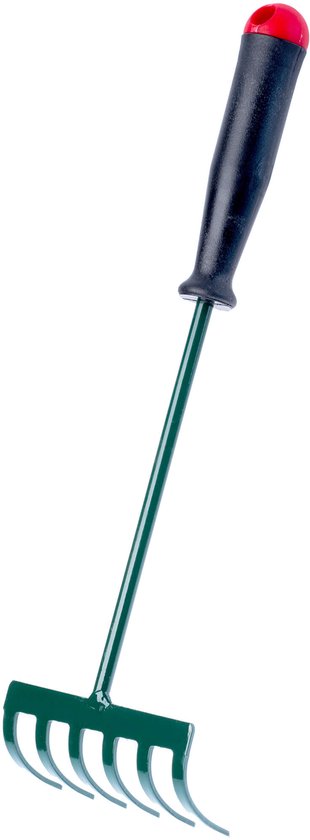 KADAX Hark, kleine hark met steel, bladbezem van metaal, bladhark voor tuin, bloembed, gazonhark, tuingereedschap, hooikoork, tuinhark, groen (30 cm, 6 tanden) van Merkloos	