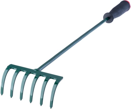 KADAX Hark, kleine hark met steel, bladbezem van metaal, bladhark voor tuin, bloembed, gazonhark, tuingereedschap, hooikoork, tuinhark, groen (60 cm, 6 tanden) van KADAX