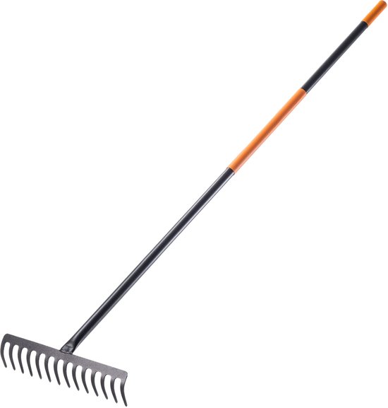 KADAX hark, tuinhark van metaal, brede hark met 154,5 cm lange metalen steel, tuingereedschap voor wieden, bemesten, tuinhark voor gazon en bladeren (rechthoekig, 14 tanden) van Merkloos	