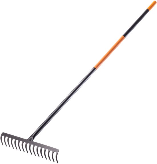KADAX hark, tuinhark van metaal, brede hark met 154,5 cm lange metalen steel, tuingereedschap voor wieden, bemesten, tuinhark voor gazon en bladeren (rechthoekig, 16 tanden) van Merkloos	