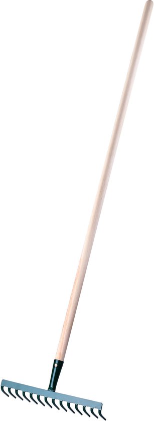 KADAX Hark van metaal, platte hark met steel van hout, bladbezem voor tuin, bloembed, bladbreken, gazonhark, groen, tuingereedschap, hooikoork, tuingereedschap, hark (14 tanden) van Merkloos	