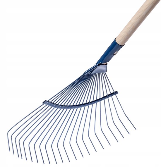 KADAX Hark van staal, hark met lange steel van hout, verstelbare draadhark, bladbezem met brede kop, grashark, bladhark (draad, blauw) van Merkloos	