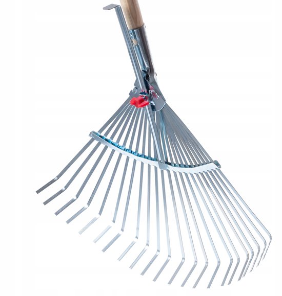 KADAX Hark van staal, hark met lange steel van hout, verstelbare draadhark, bladhark met brede kop, grashark, bladhark (band, zilver) van KADAX