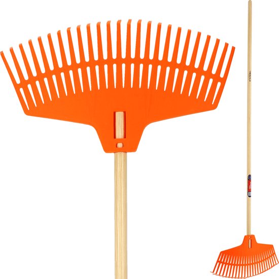 KADAX Hark voor gras en bladeren, brede hark met lange steel van hout, bladhark van kunststof, bladveger, bladveger, waaierbezem, tuinbezem, tuinhark (160 x 45 cm) van KADAX