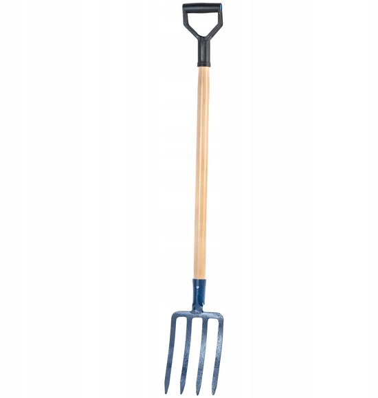 KADAX Hooivork, grafvork met D-greep, mestvork met kop van hoogwaardig staal, ergonomische vork voor tuin, vork, spad, onkruid, stenen, tuinvork, houten steel van Merkloos	