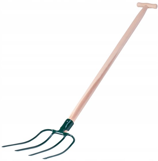 KADAX Hooivork, vork, spakkevork, grasvork, mestvork, vork voor tuin, draadvork met houten steel, tuinvork van hoogwaardig staal, mestvork, tuinvork (4 tanden, T-greep)