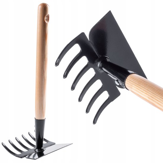 KADAX Kleine hak van metaal, tuinhak met korte steel, dubbele hakken, hakjes, robuuste combihaak voor het zaden van onkruid (6 tanden, trapeziumvorm) van KADAX