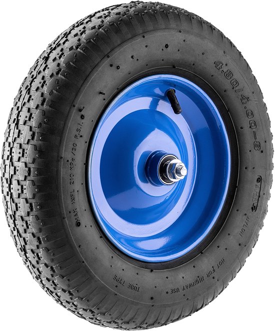 KADAX kruiwagenwiel 390 x 90 mm met as, aluminium velg en kunststof band, reservewiel 4.80/4.00-8 voor kruiwagens, kruiwagenwiel met asgat van 20 mm van Merkloos	