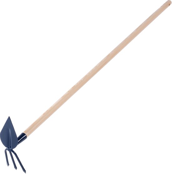 KADAX Metalen hak, tuinhak met lange steel van hout, dubbele hak voor de tuin voor het losmaken, luchten en wieden van de grond, onkruidhak (lang, hartvorm - 3 tanden, met houten steel) van KADAX