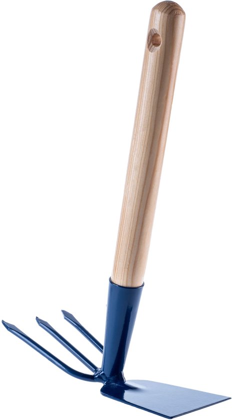 KADAX Metalen hak, tuinhak met steel van hout, dubbele hak voor de tuin voor het losmaken, luchten en wieden van de grond, onkruidhak (kort, rechthoekig - 3 tanden, met houten steel) van Merkloos	