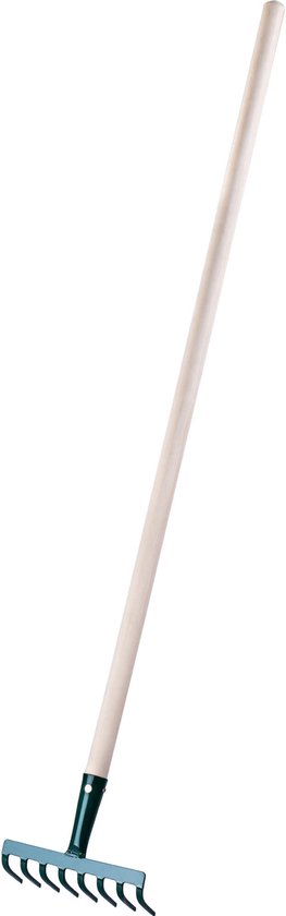 KADAX Metalen hark, platte hark met houten handvat, bladhark voor tuin, bed, bladhark, gazonhark, groen, tuingereedschap, tuingereedschap (8 tanden) van Merkloos	