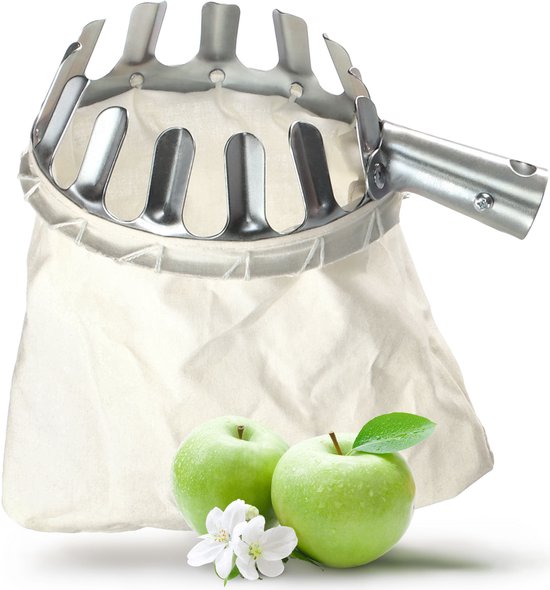 KADAX Plukker met lange steel van hout, fruitplukker met zak, fruitverzamelaar voor appels, kersen, peren, fruitvangers, appelplukker, fruitoogst (zonder steel) van Merkloos	