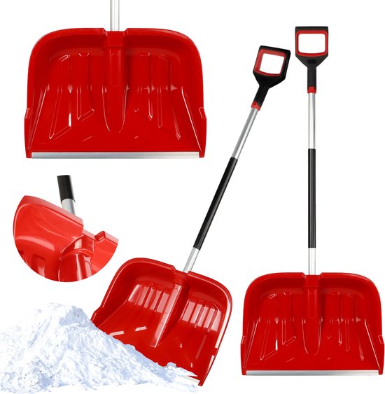 KADAX Professionele sneeuwschop, 53 x 135 cm sneeuwruimer met antislipgreep, sneeuwschuiver met kunststof blad en aluminium rand, sneeuwschuif (rood) van KADAX
