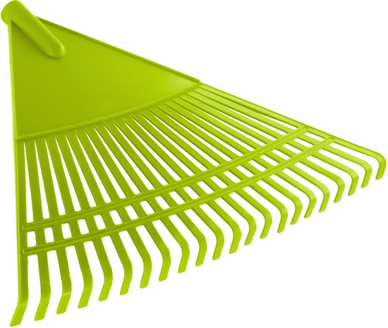 KADAX Robuuste hark van kunstsoff, bladhark zonder steel, brede hark, bladhark, tuinhark, bladbezem, waaierbezem, bladveger (driehoekig, groen, 60 cm) van Merkloos	