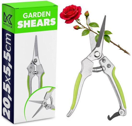 KADAX rozenschaar van koolstofstaal, snoeischaar, precisietuinschaar met 65 mm slank blad, bloemenschaar, plantenschaar met antisliphandgreep, gewasschaar