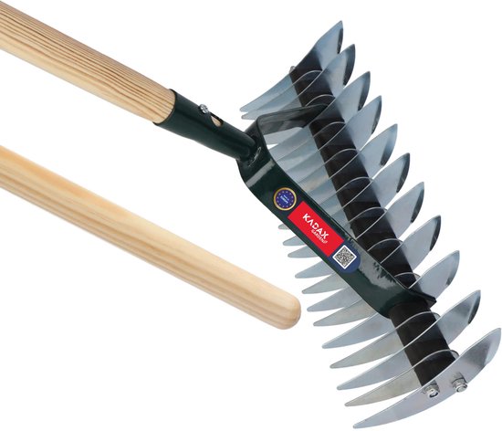 KADAX Snijdrek van hoogwaardig staal, dubbelzijdige vloerbeluchter, gazonventilator, handmatige verticuteermachine met 37 cm werkbreedte, cultivator (met steel) van Merkloos	