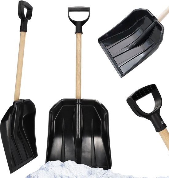 KADAX Spade, kleine sneeuwschep van kunststof, comfortabele sneeuwruimer met steel van hout, sneeuwschuiver met ergonomische D-greep, sneeuwschuiver voor sneeuwwaaien (60 x 30 cm) van KADAX