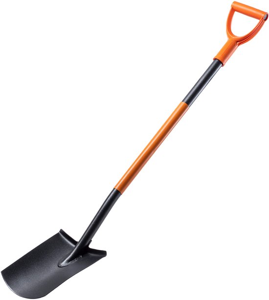 KADAX Spade, L: 125 cm, tuinspaten, tuinschep met stalen steel, schep, grafschep, grafschep voor tuin, plantenspaten, tuinspade met metalen handvat (plat, zwart/oranje) van Merkloos	