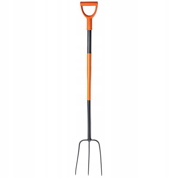 KADAX Spatvork van staal, 135 cm lange vork, hooivork, grafvork om te graven, ergonomische tuinvork, mestvork, vork met D-greep, tuinvork (3 tanden, zwart/oranje) van Merkloos	