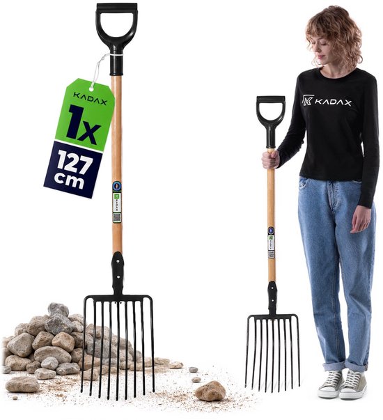 KADAX Stalen vork met D-handvat - Spade, hooi, aardappelen, mest, stenen - zwart van KADAX