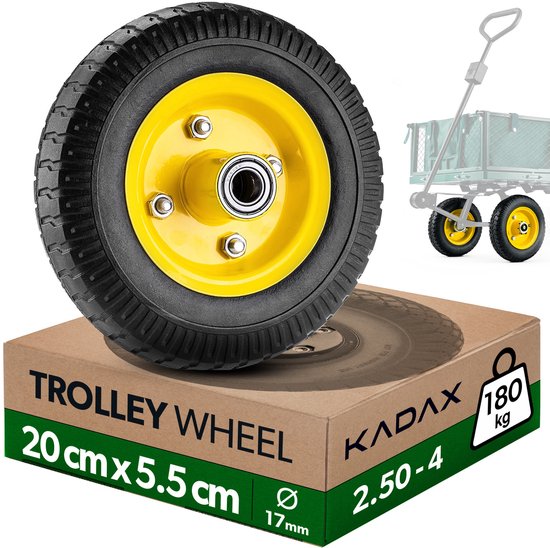 KADAX steekwagenwiel 200 x 55 mm, 1 stuk, lekbestendig vervangingswiel 2.50-4 voor steekwagens, transportkarren en tuintrolleys, kruiwagenwiel met 17 mm asboring van Merkloos	