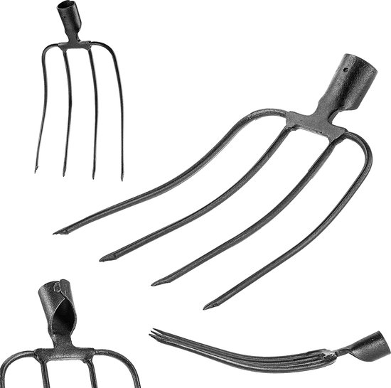 KADAX Steenvork zonder steel, aardappelvork van staal, raapvork, draadvork, aardappelvork, spatvork, mestvork, hooivork, grafvork (zwart 4 tanden)