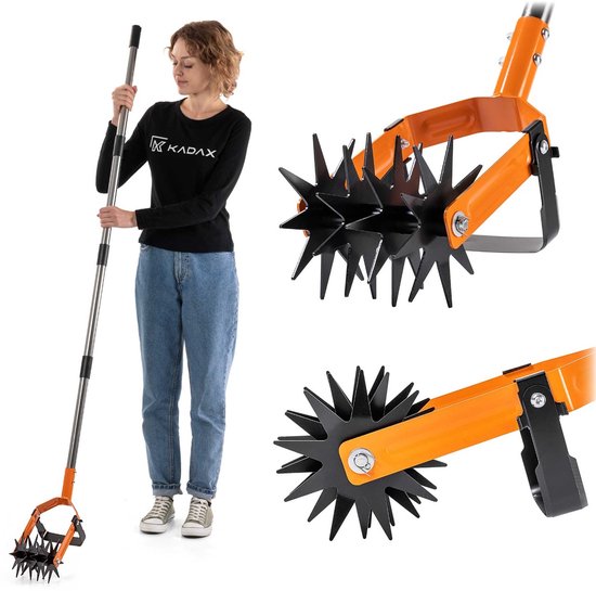 KADAX sterfrees met onkruidmes, tuinfrees van roestvrij staal, rolcultivator voor het losmaken van de grond, grondfrees, cultivator met roterende sterwielen, rolschoffel