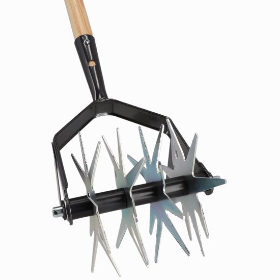 KADAX Sterfrees met wiedemes met houten steel, cultivator, tuinfrees, rolcultivator, kruimelaar voor het losmaken van de grond, bebouwer, rolhak (met 4 sterren, houten steel) van Merkloos	