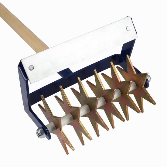 KADAX Sterfrees met wiedemes met houten steel, cultivator, tuinfrees, rolcultivator, kruimelaar voor het losmaken van de grond, bebouwer, rolhak (met 6 sterren, houten steel) van Merkloos	