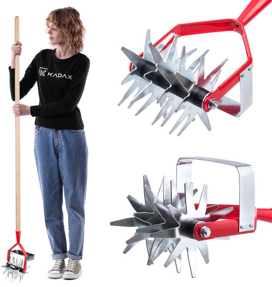 KADAX Sterfrees met wiedemes, tuinfrees, kruimelaar voor het losmaken van de BO-den, cultivator voor tuin, gazon, onkruid, rolhak, stalen bodemkruimelaar (met houten steel) van Merkloos	