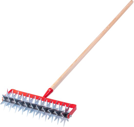 KADAX Sterfrees, tuinfrees van metaal, verkruimelaar voor het losmaken van de grond, cultivator voor tuin, gazon, onkruid, rolhak, rolkultivator, grondventilator (met 12 sterren, houten steel) van KADAX