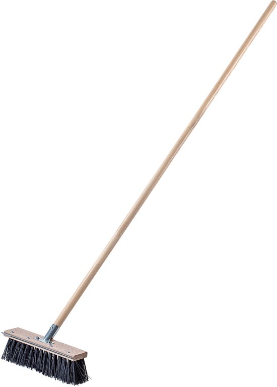 KADAX Straatbezem met krabrand, 2-in-1 bezem voor het vegen van wegen, industriële bezem met lange steel van hout, zaalbezem van kunststof (30 cm) van Merkloos	