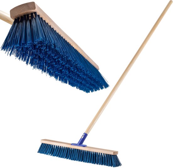 KADAX Straatbezem met lange steel van hout en nylon, veegbezem met metalen steelhouder, brede industriële bezem, comfortabele zaalbezem, zand, verschillende maten (60 cm) van KADAX