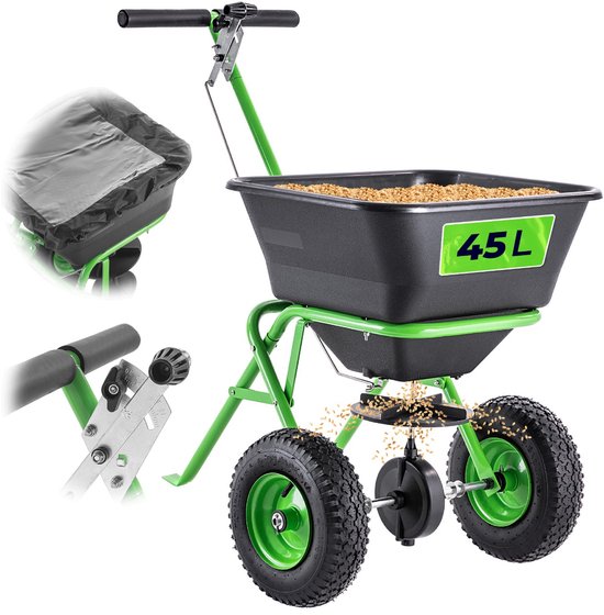 KADAX strooier 45 l met wielen, meststrooier voor gazonszaad, gazonmest, gazonkalk & strooizout, zoutstrooier, zaadstrooier voor gazononderhoud & winterdienst van Merkloos	