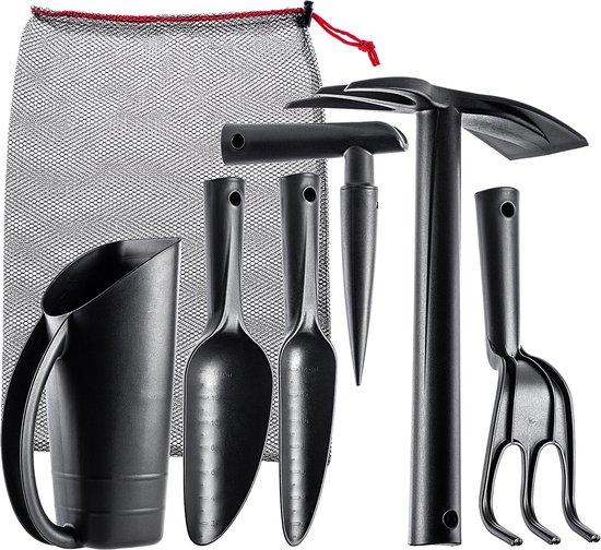 KADAX Tuingereedschapsset, 6-in-1 tuingereedschapsset van robuust kunststof, tuingereedschap incl. draagtas, cadeauset voor een tuinliefhebber, handgereedschap (6) van Merkloos	