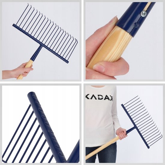 KADAX Tuinhark of gazonhark, 20 tanden, staal, brede hark met lange steel van hout van KADAX