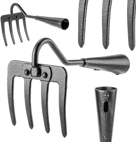 KADAX Tuinhark van koolstofstaal, handhark met 4 tanden, aardappelhak voor het luchten en losmaken van de grond, tuingereedschap zonder steel, tuingereedschap van KADAX