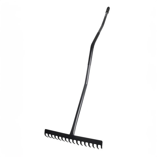 KADAX Tuinhark van metaal, tuingereedschap met metalen kop, gazonhark voor tuin, platte hark voor gazon, hark, bladbreken met steel (zwart-grijs, 16 tanden) van KADAX